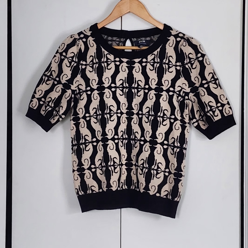 Anthropologie Black and Cream Short Sleeve Top